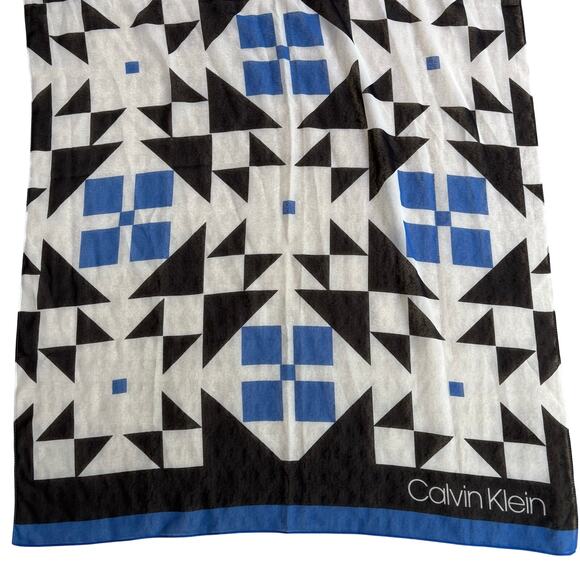 Calvin Klein sheer black white royal blue scarf geometric design wrap shawl - Picture 3 of 6